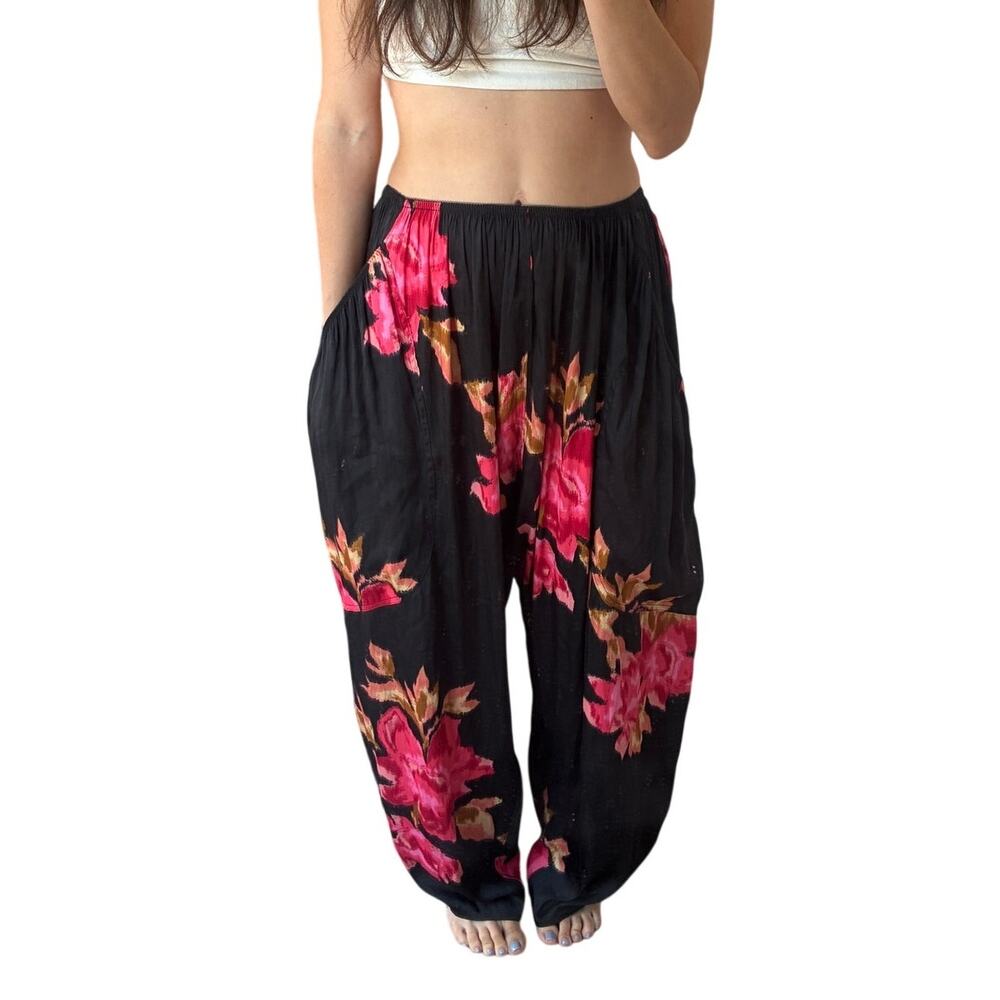 Intimately Free People Satin Black Floral Harem Balloon Cropped Pants Size S